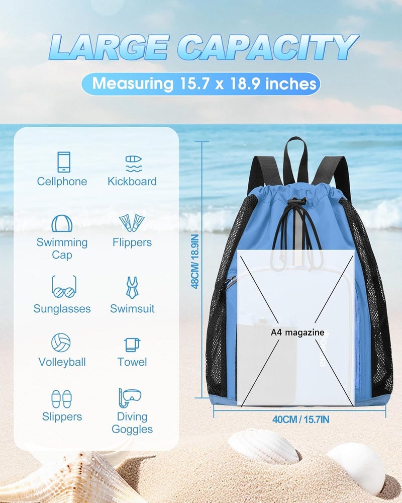 Hoedia Mesh Swim Bag Drawstring Backpack Beach Backpack for Swimming, Pool, Gym, and Workout Gear - Image 2